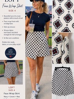 LOFT Size 4 Faux Wrap Skirt | Cotton Blend | Like New